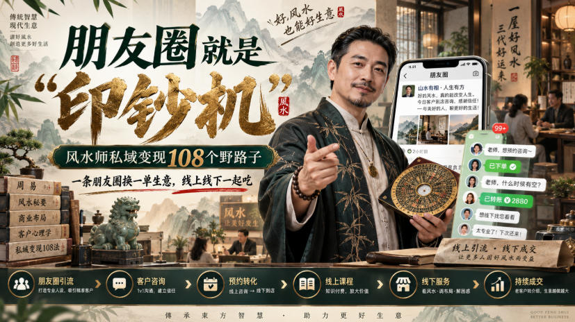朋友圈就是“印钞机”，风水师私域变现108个野路子，一条朋友圈换一单生意，线上线下一起吃【文档】-副业资源网