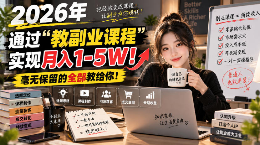 2026年通过“教副业课程”实现月入1-5W！毫无保留的全部教给你！【揭秘】-副业资源网