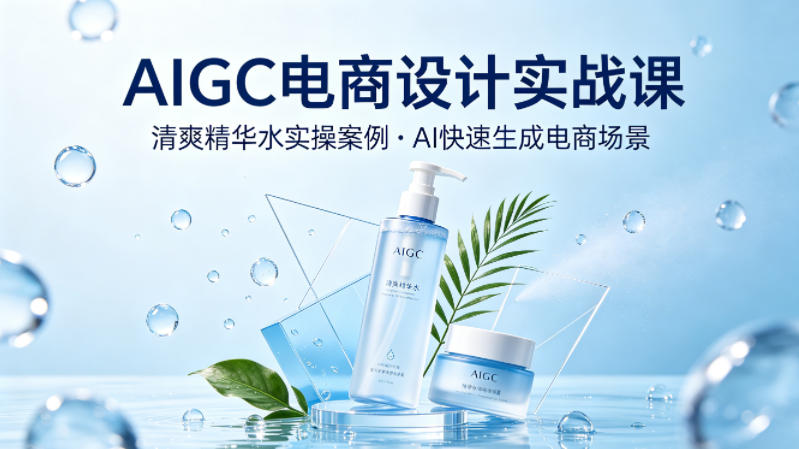 AIGC电商设计实战课，以清爽精华水为实操案例，教你用AI快速生成电商场景-副业资源网