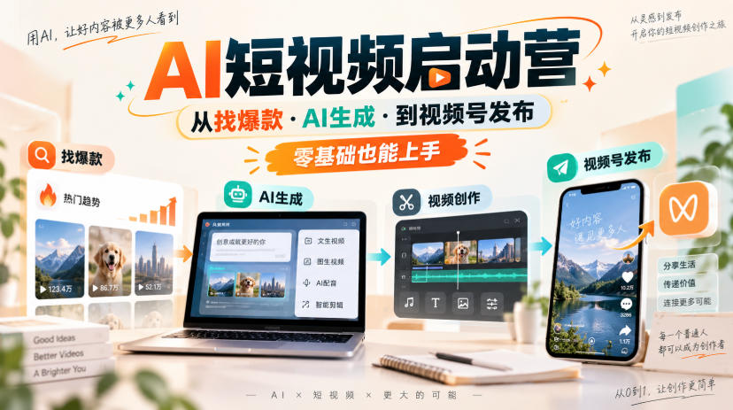 AI短视频启动营，从找爆款·AI生成·到视频号发布，零基础也能上手-副业资源网
