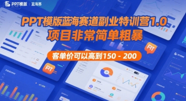 PPT模版蓝海赛道副业特训营1.0，项目非常简单粗暴，客单价可以高到150-200-副业资源网