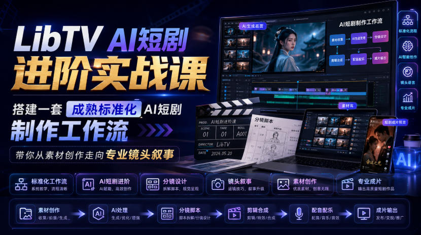 LibTV AI短剧进阶实战课，搭建一套成熟标准化AI短剧制作工作流，带你从素材创作走向专业镜头叙事-副业资源网
