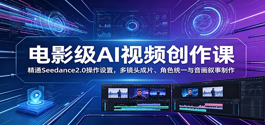 电影级AI视频创作课：精通Seedance2.0操作设置，多镜头成片、角色统一与音画叙事制作-副业资源网