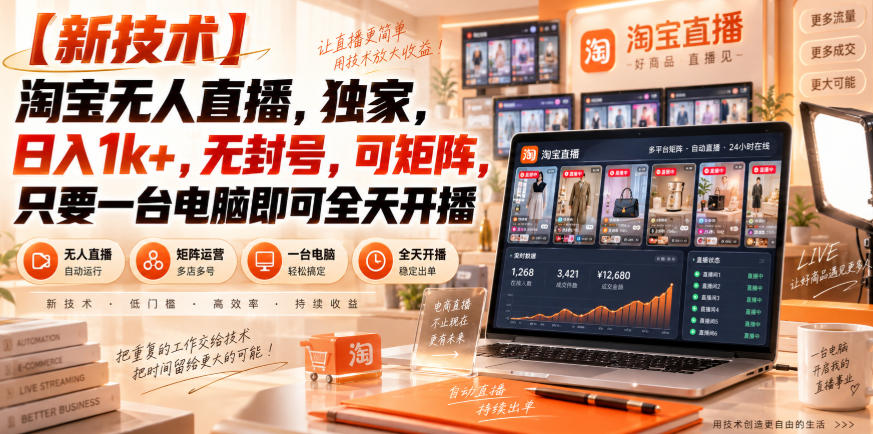 【独家新技术】淘宝无人直播,日入1k+,无封号,可矩阵,只要一台电脑即可全天开播【揭秘】-副业资源网
