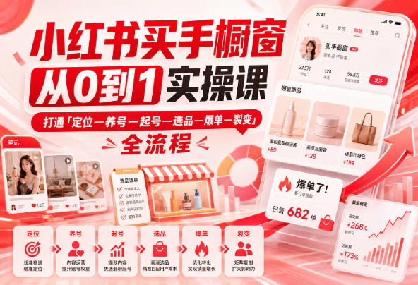 小红书买手橱窗从0到1实操课，打通「定位—养号—起号—选品—爆单—裂变」全流程-副业资源网