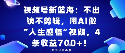 视频号新蓝海:不出镜不剪辑,用AI做“人生感悟”视频,4条收益7张-副业资源网