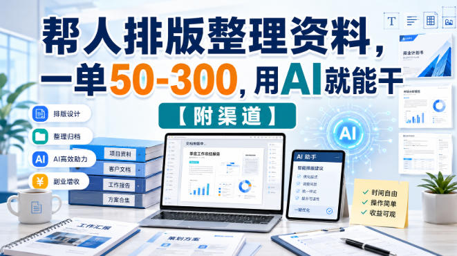 帮人排版整理资料，一单50-300，用AI就能干【附渠道】-副业资源网
