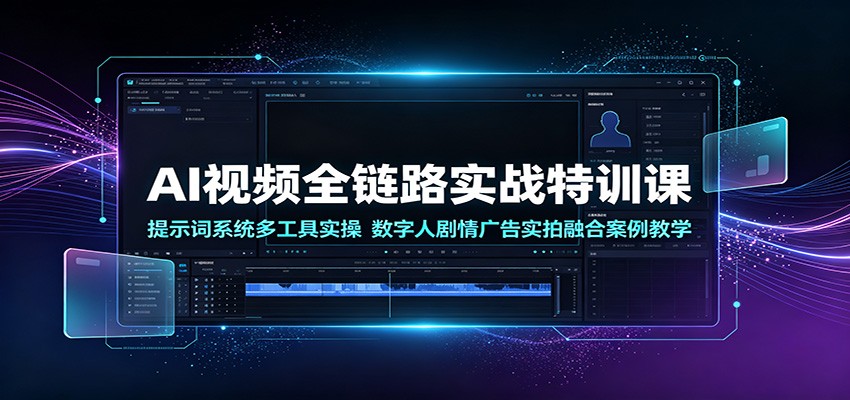 AI视频全链路实战特训课：提示词系统多工具实操，数字人剧情广告实拍融合案例教学-副业资源网