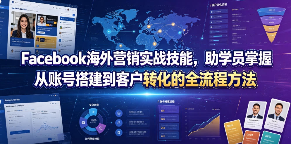 Facebook海外营销实战技能，助学员掌握从账号搭建到客户转化的全流程方法-副业资源网