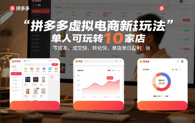 拼多多虚拟电商新玩法，单人可玩转10家店，零成本、成交快、转化快，单店单日盈利3张【揭秘】-副业资源网