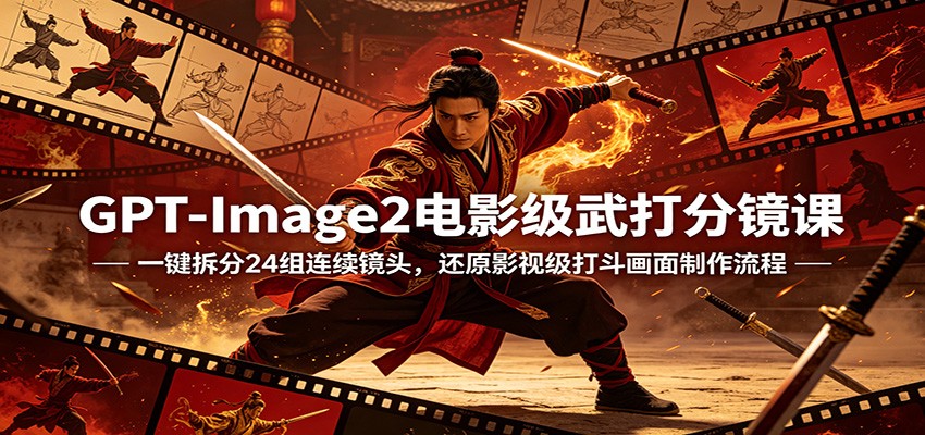 GPT-Image2电影级武打分镜课：一键拆分24组连续镜头，还原影视级打斗画面制作流程-副业资源网