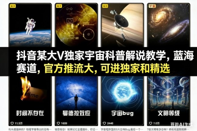 抖音某大V独家宇宙科普解说教学，蓝海赛道，官方推流大，可进独家和精选-副业资源网