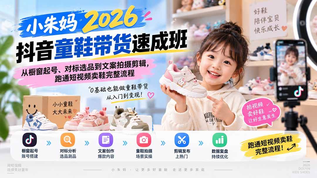 (20267期)小朱妈2026抖音童鞋带货速成班:从橱窗起号、对标选品到文案拍摄剪辑,跑通短视频卖鞋完整流程-副业资源网