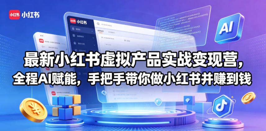 最新小红书虚拟产品实战变现营，全程AI赋能，手把手带你做小红书并赚到钱-副业资源网