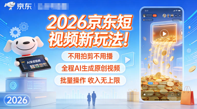 2026京东短视频新玩法！不用拍剪不用播，全程AI生成原创视频，批量操作收入无上限-副业资源网