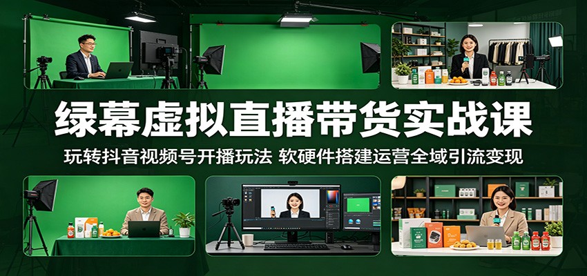 绿幕虚拟直播带货实战课:玩转抖音视频号开播玩法,软硬件搭建运营全域引流变现-副业资源网