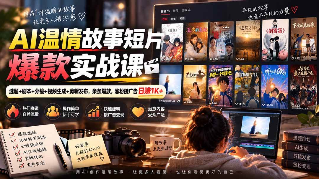 （20477期）AI温情故事短片爆款实战课-更新｜选题+剧本+分镜+视频生成+剪辑发布，条条爆款，涨粉接广告日赚1K+-副业资源网