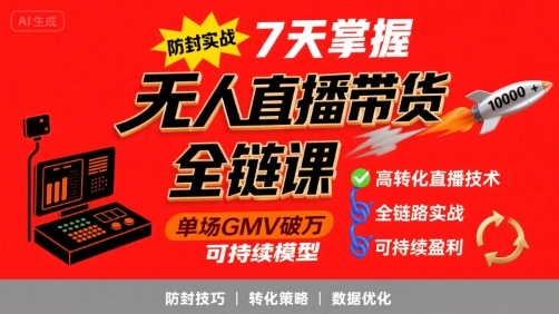 无人直播带货全链防封实战课，7天掌握高转化直播技术，实现单场GMV破万可持续模型-副业资源网