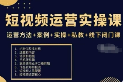 短视频运营实操课,运营方法+案例+实操+私教+线下闭门课-副业资源网