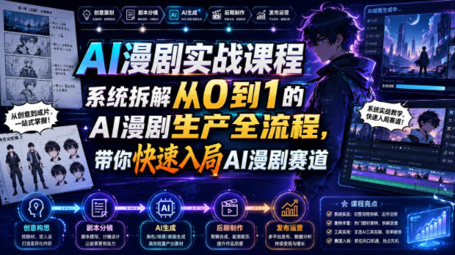 AI漫剧实战课程,系统拆解从0到1的AI漫剧生产全流程,带你快速入局AI漫剧赛道(更新)-副业资源网