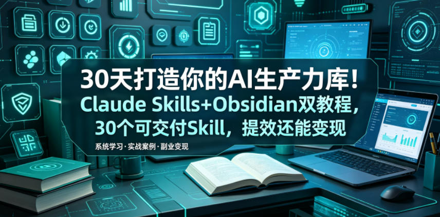 30天打造你的AI生产力库！Claude Skills+Obsidian 双教程，30 个可交付 Skill，提效还能变现-副业资源网