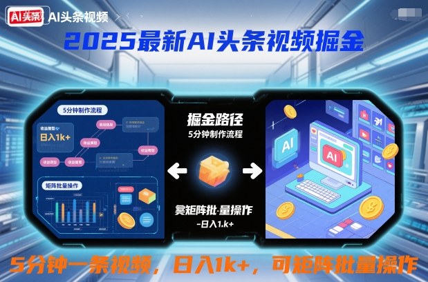 2025最新AI头条视频掘金，5分钟一条视频，日入1k＋，可矩阵批量操作-副业资源网