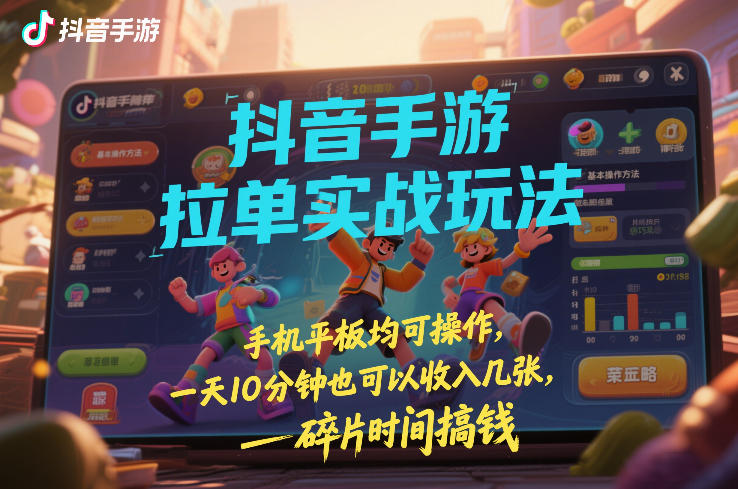 抖音手游拉单实战玩法，手机平板均可操作，一天10分钟也可以收入几张，碎片时间搞钱【揭秘】-副业资源网