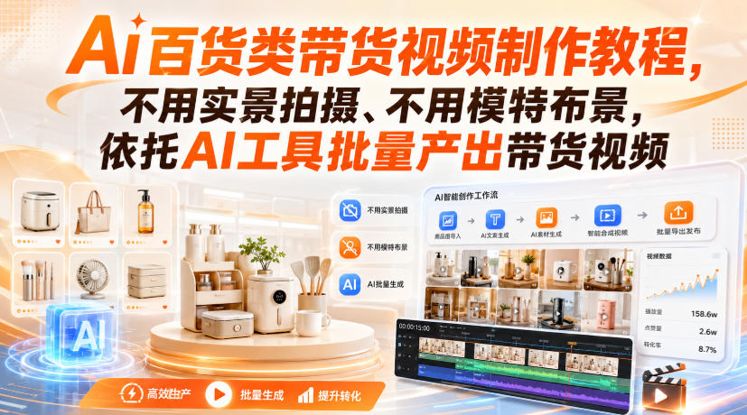 Ai百货类带货视频制作教程，不用实景拍摄、不用模特布景，依托AI工具批量产出带货视频-副业资源网