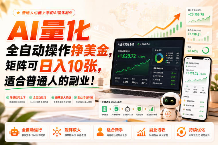 AI量化全自动操作挣美金,矩阵可日入10张,适合普通人的副业!【揭秘】-副业资源网