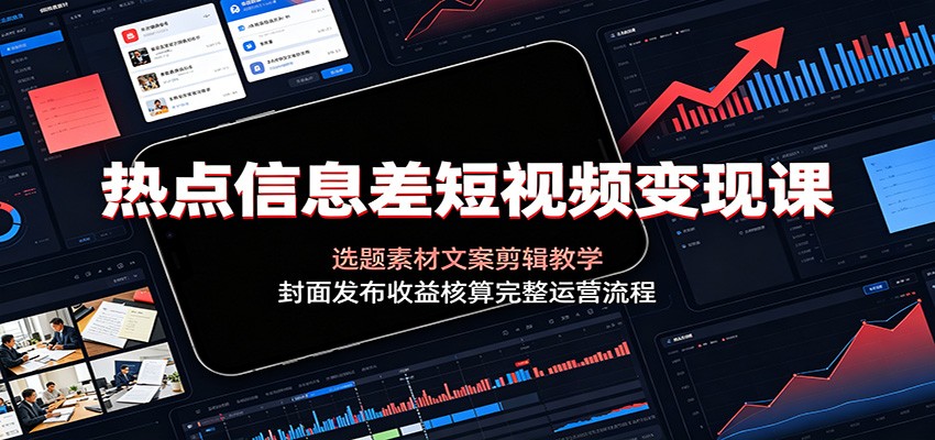 热点信息差短视频变现课：选题素材文案剪辑教学，封面发布收益核算完整运营流程-副业资源网