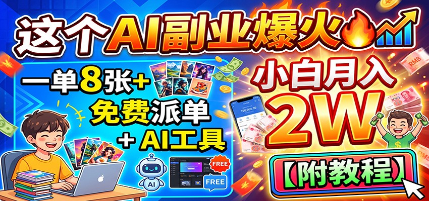 这个AI副业爆火！一单8张+，免费派单+AI工具，小白月入2W【附教程】-副业资源网