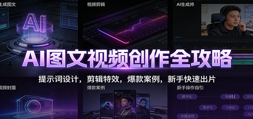 AI图文视频创作全攻略：提示词设计，剪辑特效，爆款案例，新手快速出片-副业资源网