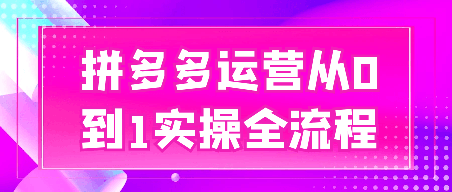 拼多多运营从0到1实操全流程-副业资源网