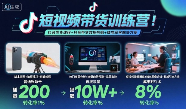 短视频带货训练营，抖音带货课程+抖音带货数据挖掘+精准获客解决方案-副业资源网