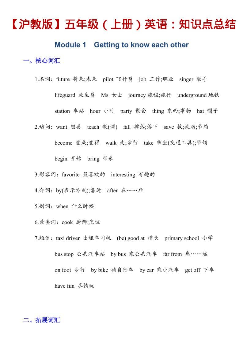 五年级上英语知识点总结《沪教版》-副业资源网