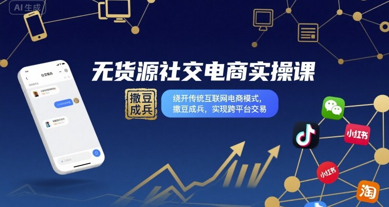 无货源社交电商实操课，绕开传统互联网电商模式，撒豆成兵，实现跨平台交易-副业资源网
