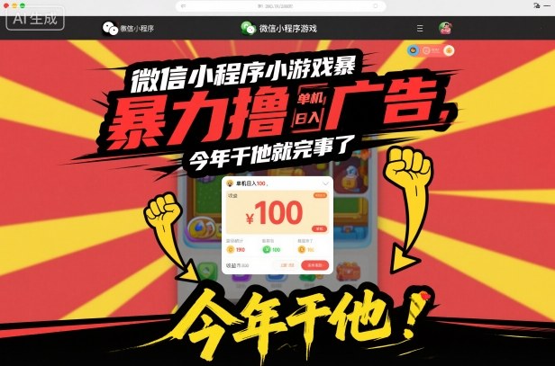 微信小程序小游戏暴力撸广告，单机日入100，今年干他就完事了-副业资源网