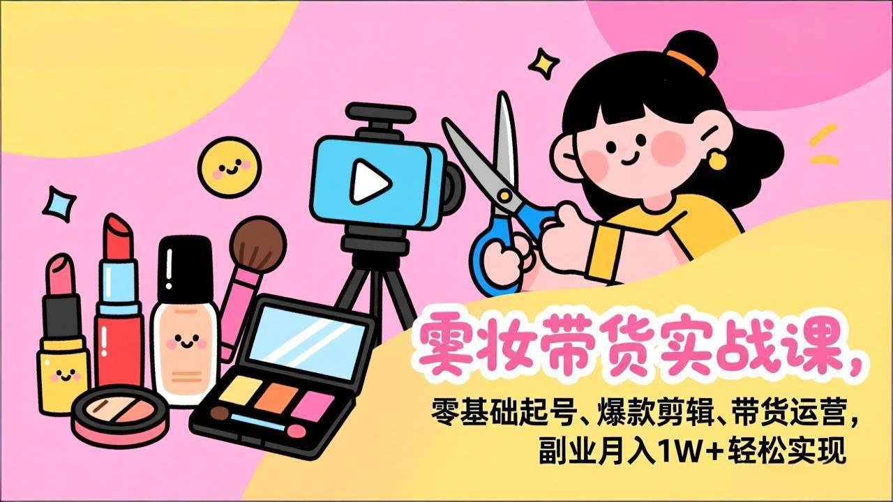 （17189期）美妆带货实战课，零基础起号、爆款剪辑、带货运营，副业月入1W+轻松实现-副业资源网