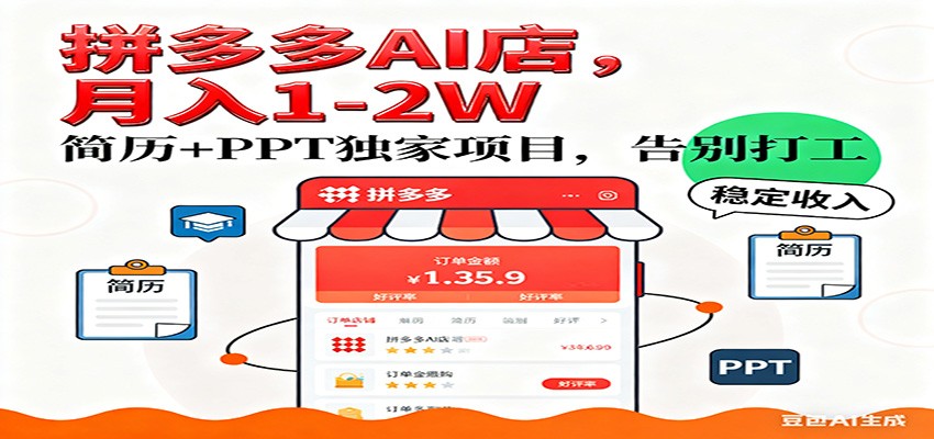 【独家】拼多多虚拟店，AI简历+PPT，单店月稳定1-2W，未来AI服务风口项目！-副业资源网