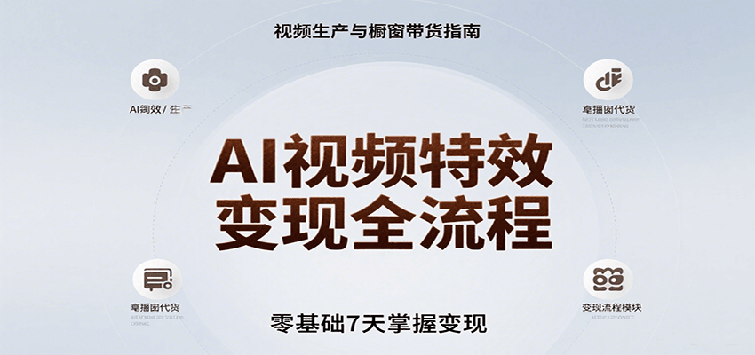 AI视频特效变现全流程，零基础7天掌握视频生产到橱窗带货变现-副业资源网