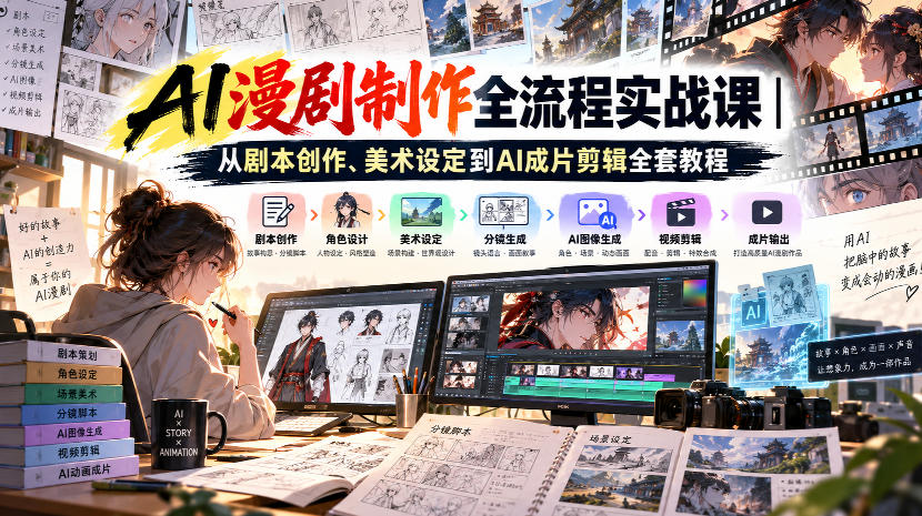 AI漫剧制作全流程实战课｜从剧本创作、美术设定到AI成片剪辑全套教程-副业资源网