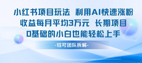 适合小白操作的小红书新项目，利用AI快速涨粉，收益每月平均1W+-副业资源网