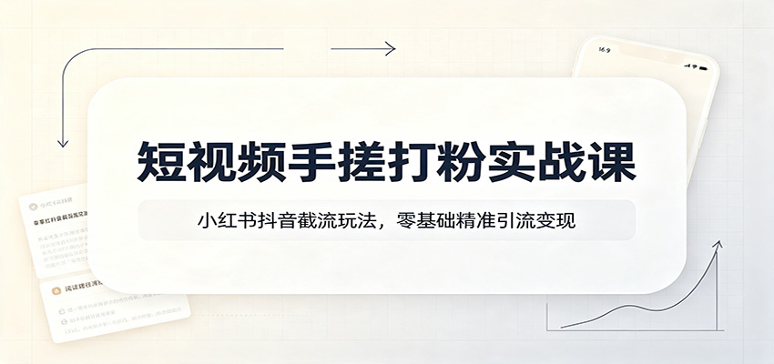 短视频手搓打粉实战课：小红书抖音截流玩法，零基础精准引流变现-副业资源网