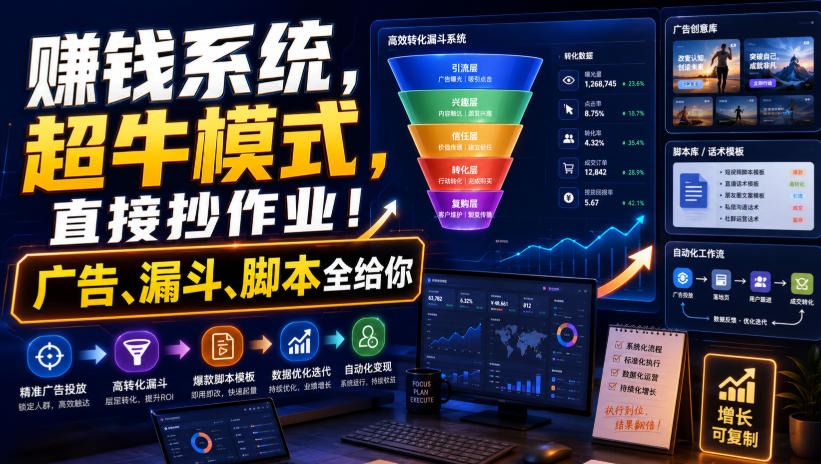 賺钱系统，超牛模式，直接抄作业！广告、漏斗、脚本全给你【原创双语字幕】-副业资源网