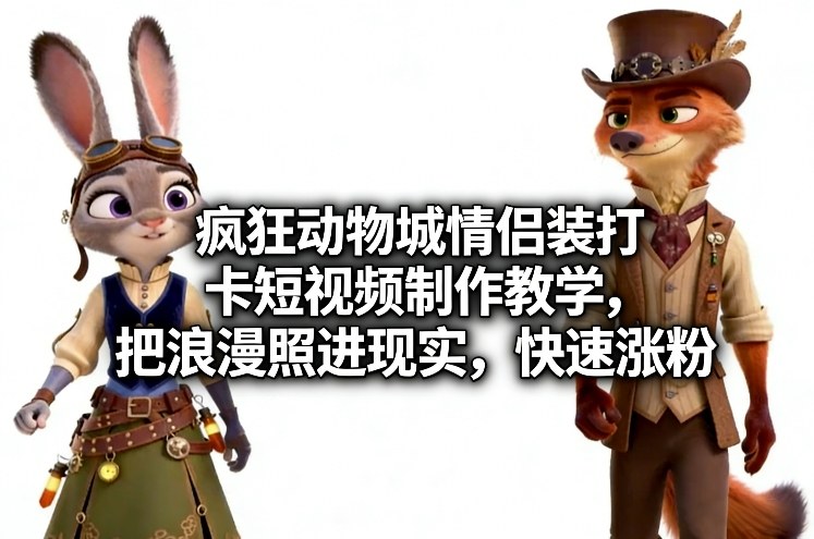 疯狂动物城情侣装打卡短视频制作教学，把浪漫照进现实，快速涨粉-副业资源网