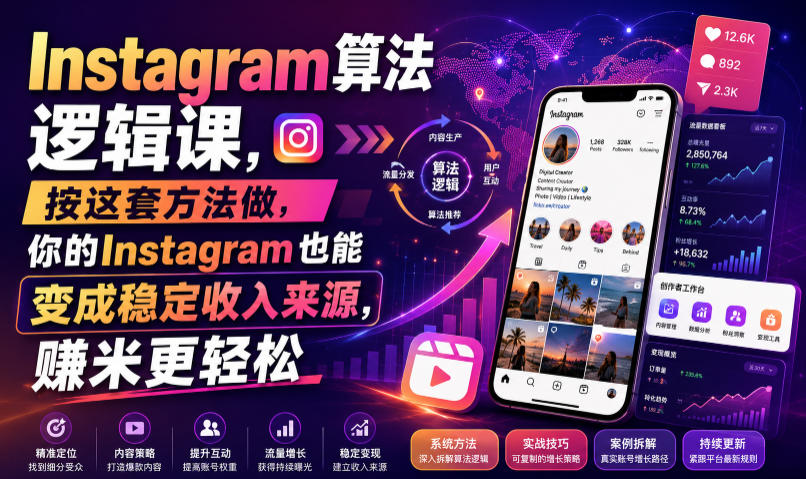 Instagram算法逻辑课,按这套方法做,你的Instagram也能变成稳定收入来源,賺米更轻松【原创双语字幕】-副业资源网