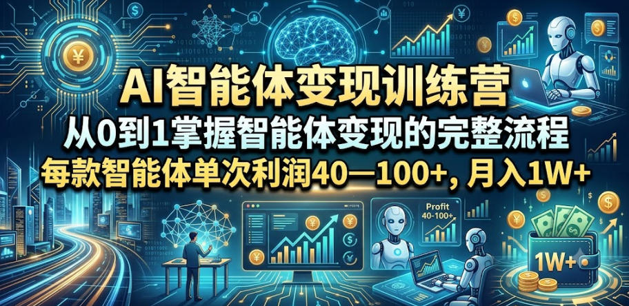 AI智能体变现训练营，从0到1掌握智能体变现的完整流程，每款智能体单次利润40—100+，月入1W+-副业资源网
