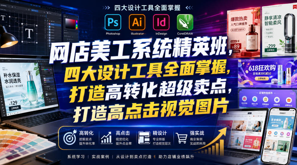 网店美工系统精英班,四大设计工具全面掌握,打造高转化超级卖点,打造高点击视觉图片(2026年7月)-副业资源网
