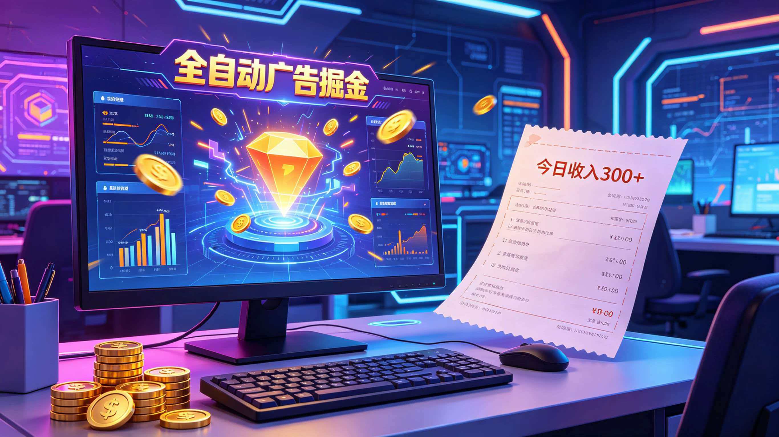 全自动广告掘金，日入300+。全程Ai自动化运行，解放双手，时间自由。收益稳定-副业资源网