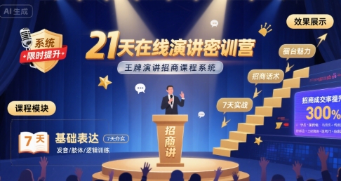 21天在线演讲密训营，王牌演讲招商课程系统-副业资源网